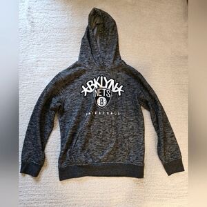 NBA Brooklyn Nets BKLYN Logo Black Gray Sweatshirt Hoodie *YOUTH* Sz 14-16